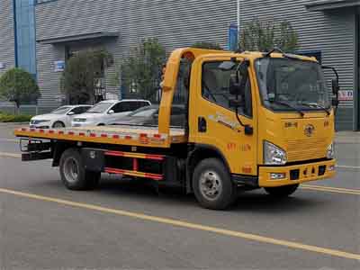 國六解放平板一拖二清障車